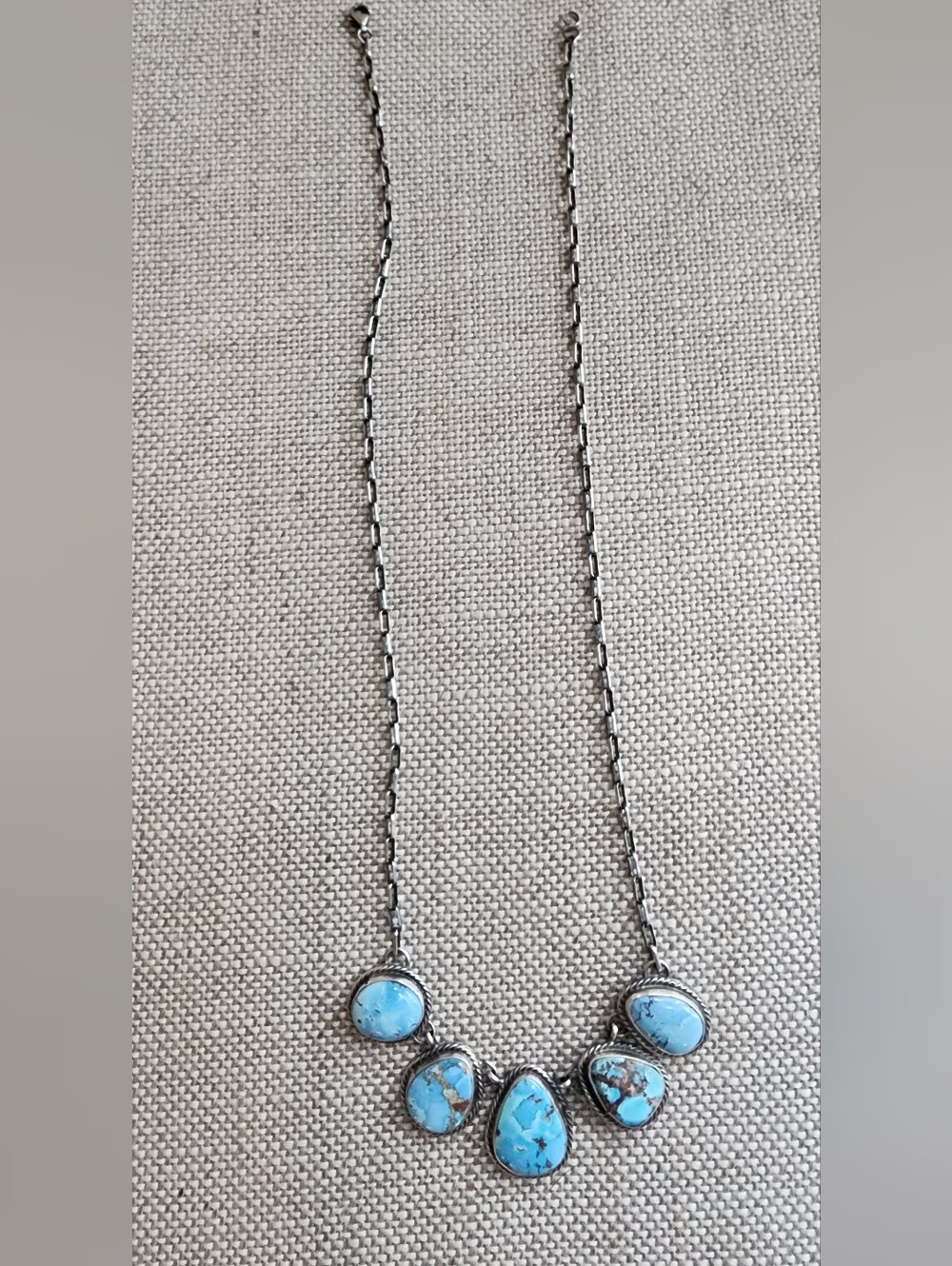 Golden HILLS Turquoise Navajo Made Choker Collar Style Necklace Sterling Silver - Picture 2 of 3
